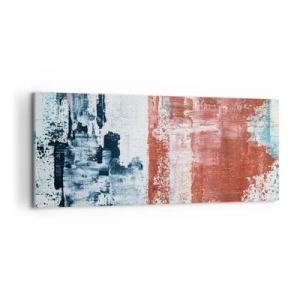 Quadro su tela - Stampe su Tela - Astrazione nei colori bianco, blu e mattone - 120x50cm - Astratto in due metà - Decorazione murale moderna per soggiorno e camera da letto ARTTOR