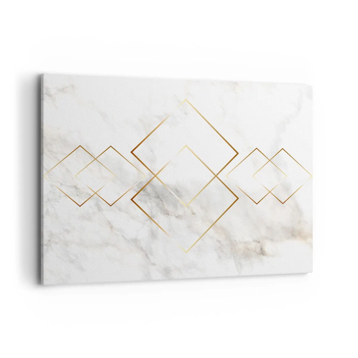 Quadro su tela - Stampe su Tela - Rombi dorati minimalisti su uno sfondo di marmo - 120x80cm - Vista sull'infinito - Decorazione murale moderna per soggiorno e camera da letto ARTTOR