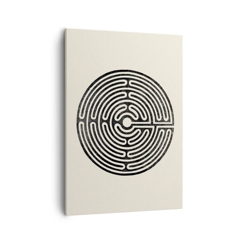 Quadro su tela - Stampe su Tela - Labirinto circolare bianco e nero su sfondo chiaro - 50x70cm - Ordine misterioso - Decorazione murale moderna per soggiorno e camera da letto ARTTOR
