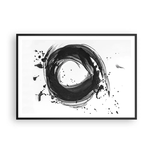 Poster in cornice nera - Astrazione nera a forma di cerchio su sfondo bianco - 100x70cm - Il vortice della creazione - Decorazione murale moderna per soggiorno e camera da letto ARTTOR