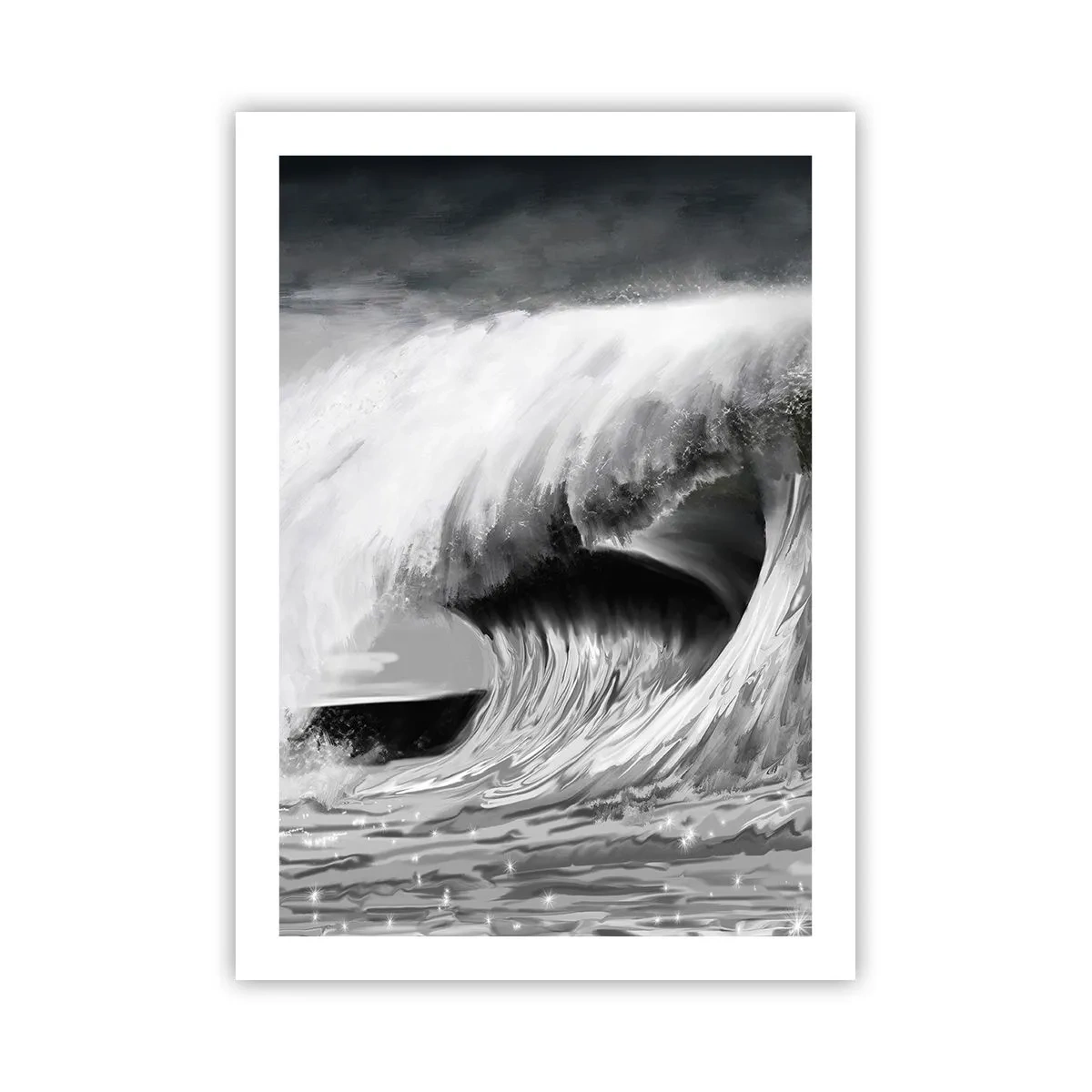 Poster - Un'onda potente nei toni del grigio - 50x70cm - La furia dell'oceano - Decorazione murale moderna per soggiorno e camera da letto ARTTOR