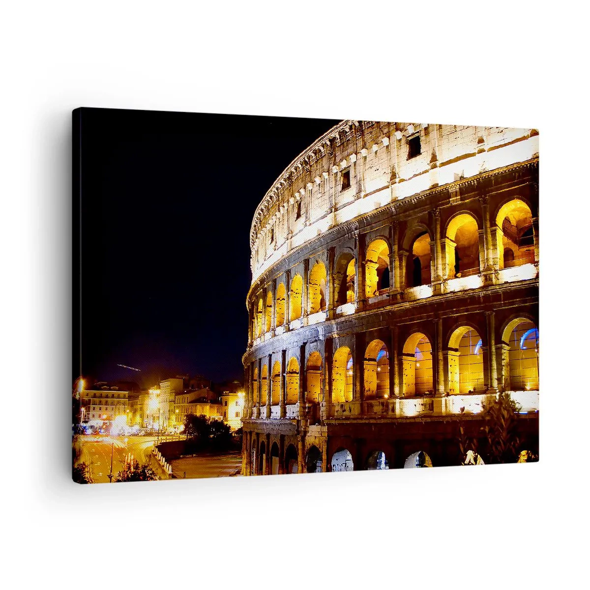 Quadro su tela - Stampe su Tela - Il Colosseo illuminato dalle luci di notte a Roma - 70x50cm - È tempo di iniziare i giochi - Decorazione murale moderna per soggiorno e camera da letto ARTTOR