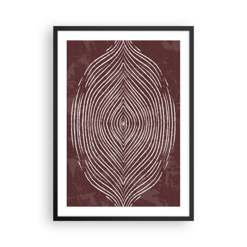 Poster in cornice nera - Un motivo ipnotico di linee bianche su uno sfondo marrone. - 50x70cm - Lo spazio parlante - Decorazione murale moderna per soggiorno e camera da letto ARTTOR
