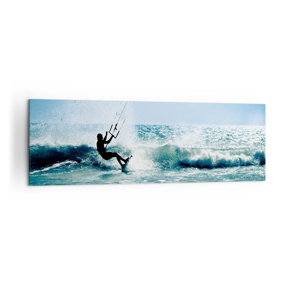 Quadro su tela - Stampe su Tela - Kitesurfer cavalca un'onda in pieno sole - 160x50cm - Fatti sollevare - Decorazione murale moderna per soggiorno e camera da letto ARTTOR