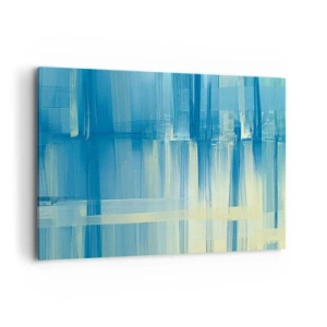 Quadro su tela - Stampe su Tela - Un dipinto astratto nei toni del turchese e del blu con pennellate geometriche. - 120x80cm - Composizione in turchese - Decorazione murale moderna per soggiorno e camera da letto ARTTOR
