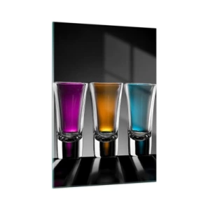Quadro su vetro - Occhiali colorati su sfondo nero in stile minimalista - 50x70cm - I colori della gioia - Decorazione murale moderna per soggiorno e camera da letto ARTTOR