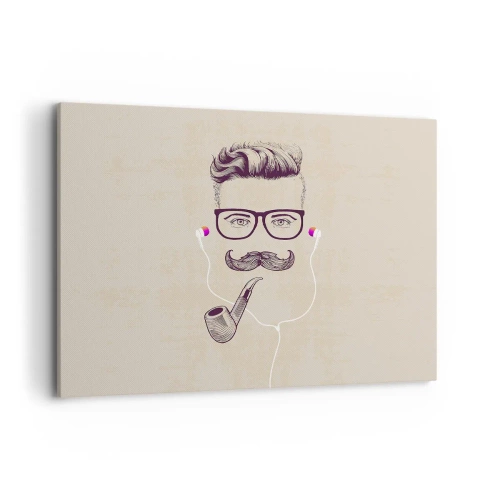 Quadro su tela - Stampe su Tela - Ritratto retrò di un uomo con pipa, cuffie e occhiali - 100x70cm - Un vero uomo? - Decorazione murale moderna per soggiorno e camera da letto ARTTOR