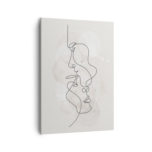 Quadro su tela - Stampe su Tela - Contorno astratto di due volti su uno sfondo chiaro - 50x70cm - Intrecciati in un abbraccio - Decorazione murale moderna per soggiorno e camera da letto ARTTOR