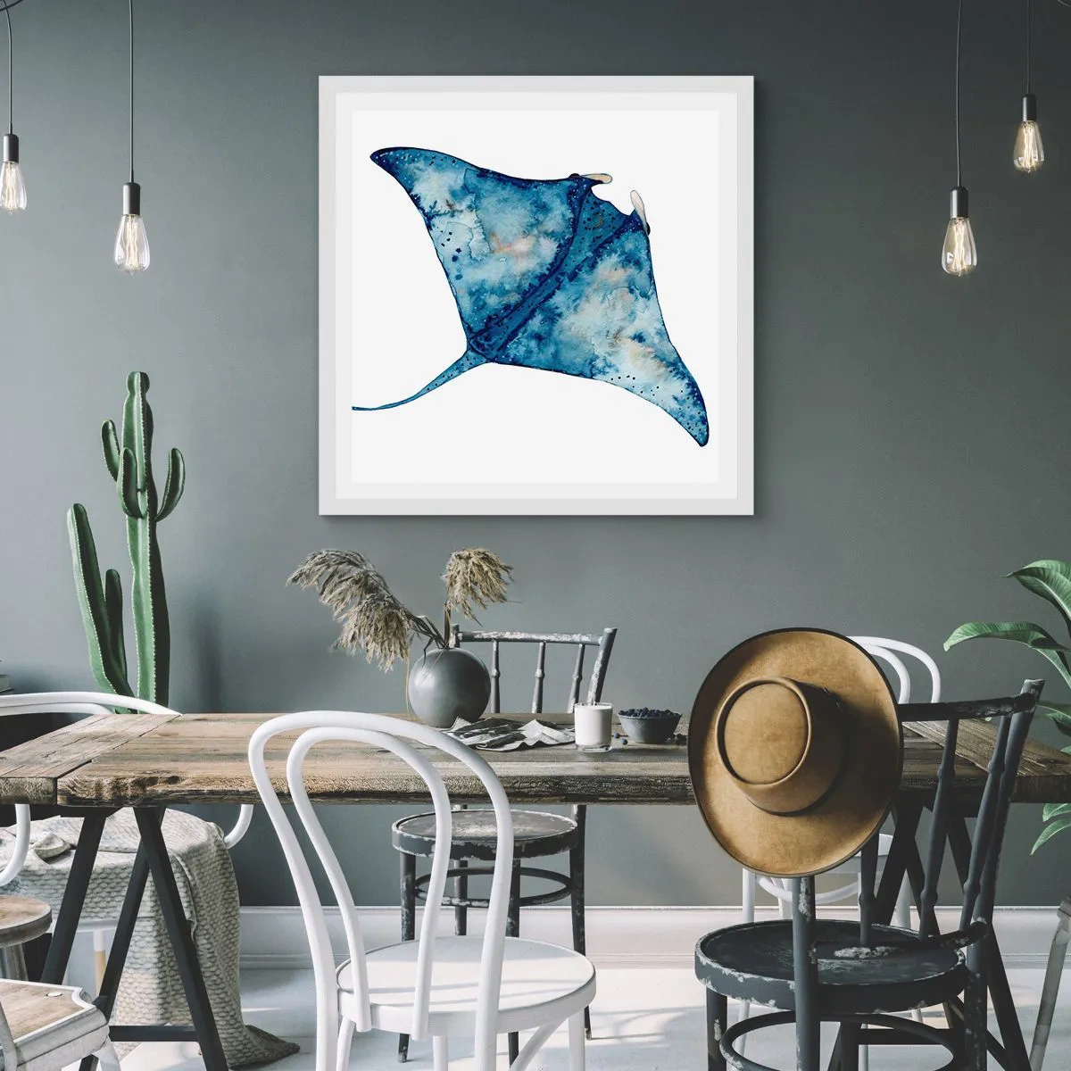 Poster in cornice bianca - Vita nel blu - 30x30 cm