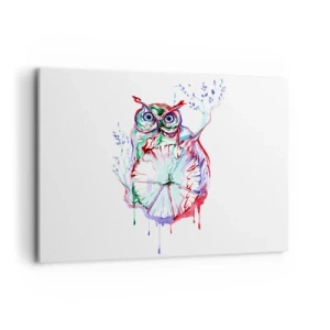 Quadro su tela - Stampe su Tela - Gufo acquerello colorato in stile artistico - 100x70cm - Saggia di natura - Decorazione murale moderna per soggiorno e camera da letto ARTTOR