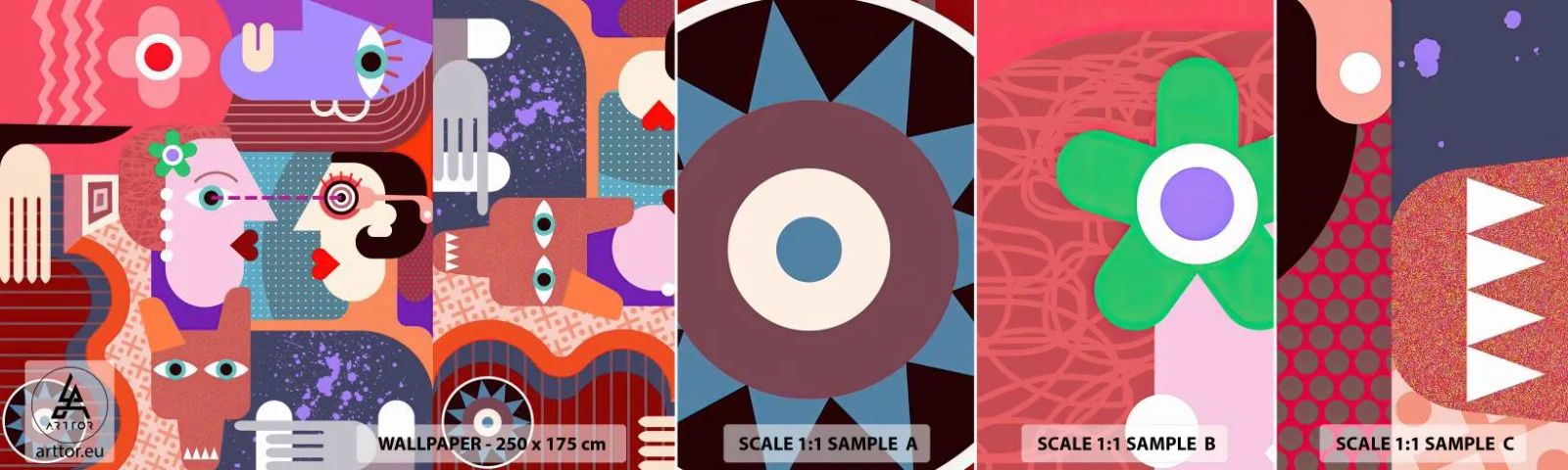 Campione di Fotomurale Adesivo Deluxe Sticker - Faccia a faccia - Astrazione, Pezzo, Facce - 100x30 cm