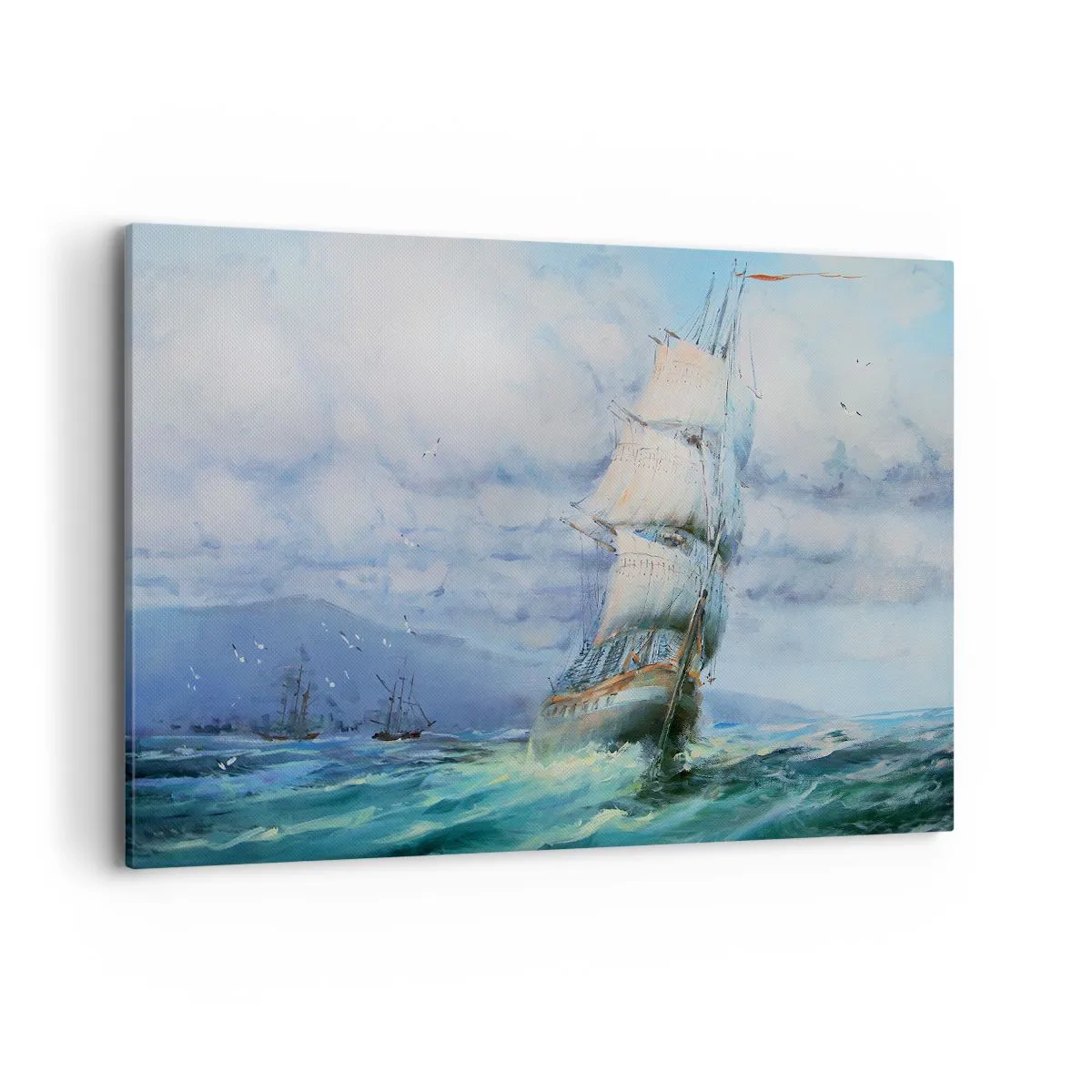 Quadro su tela - Stampe su Tela - Una nave in un mare in tempesta - 120x80cm - Con il vento in favore - Decorazione murale moderna per soggiorno e camera da letto ARTTOR
