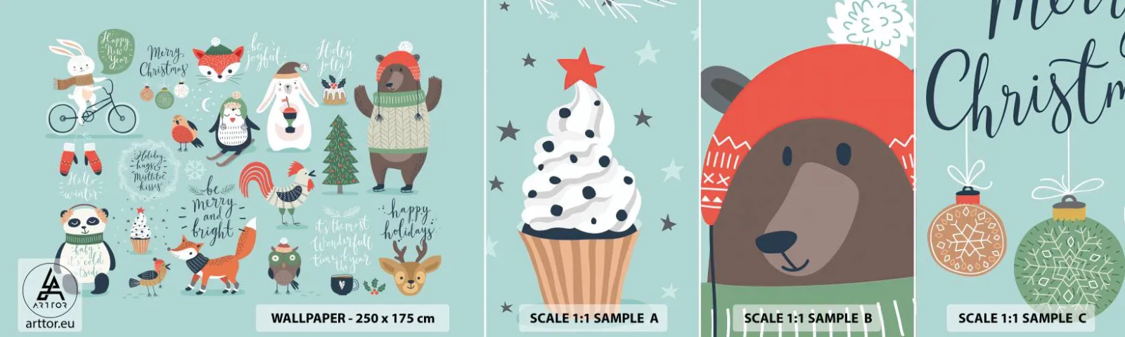 Campione Di Fotomurale Standard Eco - Che sia sempre festa! - Per bambini, Inverno, Animali felici - 100x30 cm