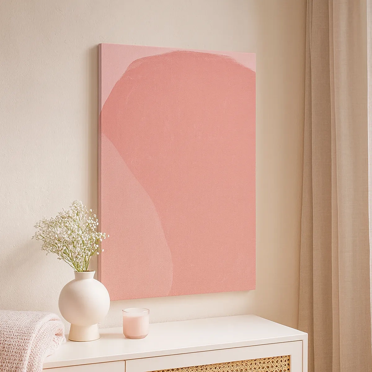 Quadro su tela - Stampe su Tela - Delicata astrazione nei toni del rosa, forme organiche e minimalismo - 50x70cm - Composizione organica in rosa - Decorazione murale moderna per soggiorno e camera da letto ARTTOR