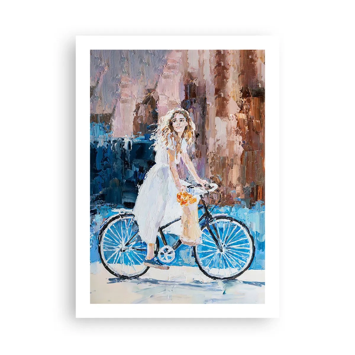 Poster - Scena impressionistica con un ciclista - 50x70cm - Gioia mattutina - Decorazione murale moderna per soggiorno e camera da letto ARTTOR
