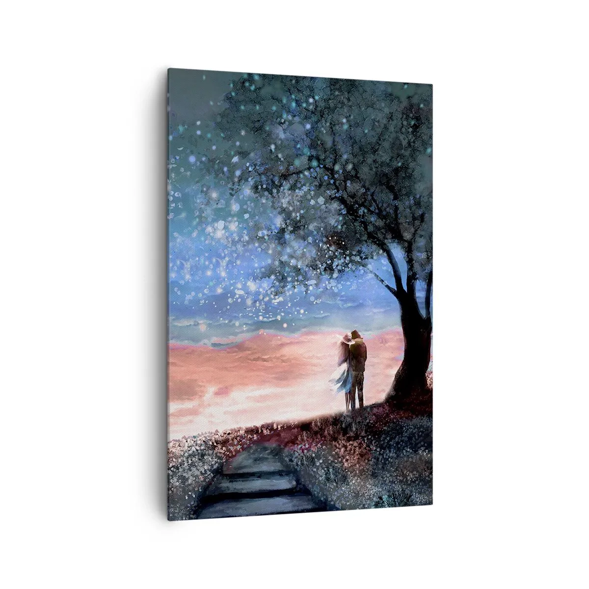 Quadro su tela - Stampe su Tela - Scena romantica di coppia sotto la luna piena - 80x120cm - Lo spettacolo delle stelle - Decorazione murale moderna per soggiorno e camera da letto ARTTOR