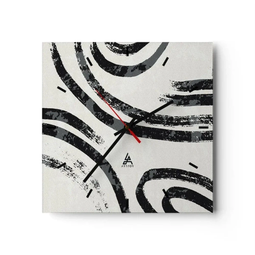 Orologio da parete - Orologio in Vetro - Linee astratte in bianco e nero su uno sfondo chiaro - 30x30cm - Interrotto a metà - Decorazione murale moderna per soggiorno e camera da letto ARTTOR