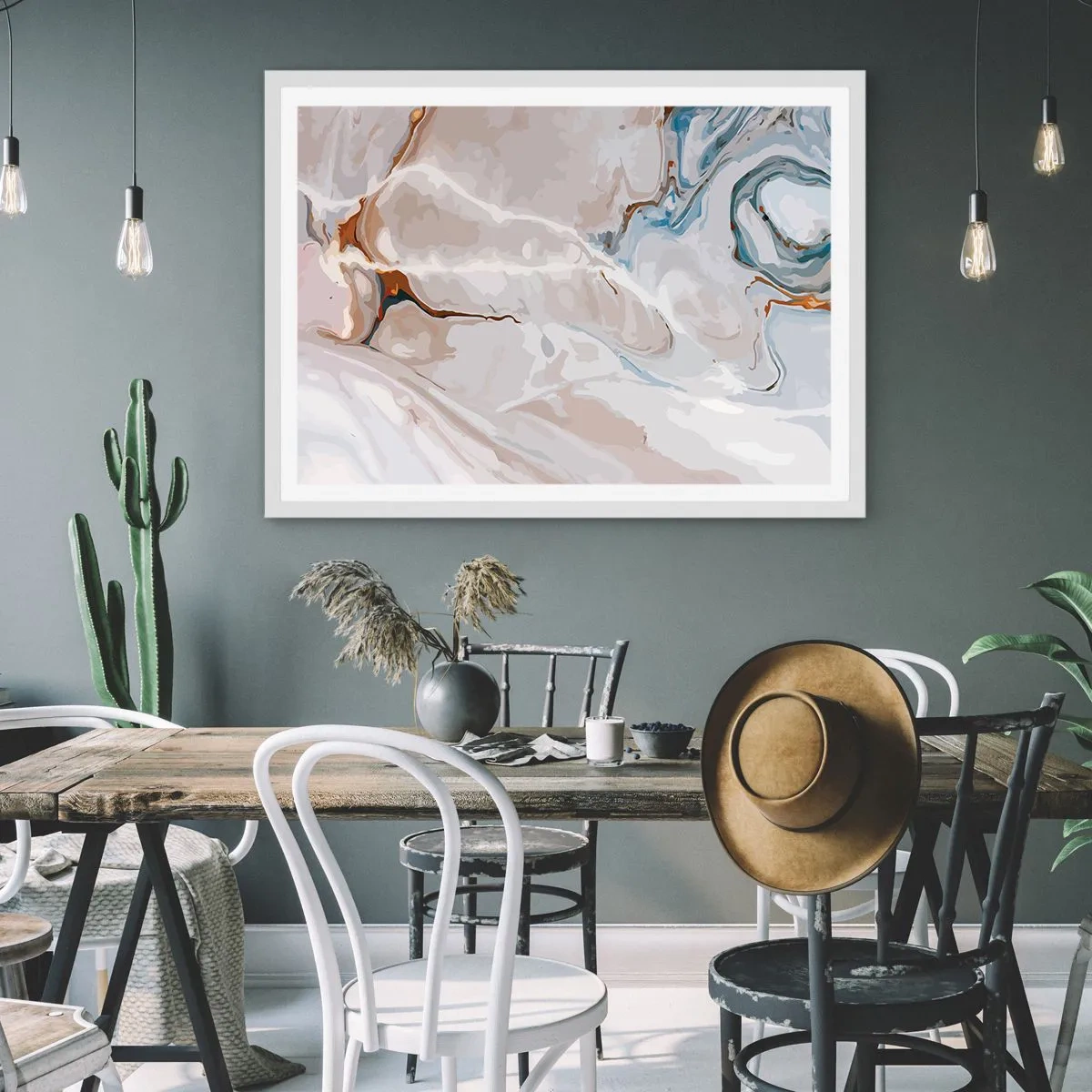 Poster in cornice bianca - Meandri blu sotto il bianco - 100x70 cm