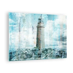 Quadro su vetro - Faro d'epoca con nuvole sullo sfondo - 70x50cm - Sul vecchio albero - Decorazione murale moderna per soggiorno e camera da letto ARTTOR