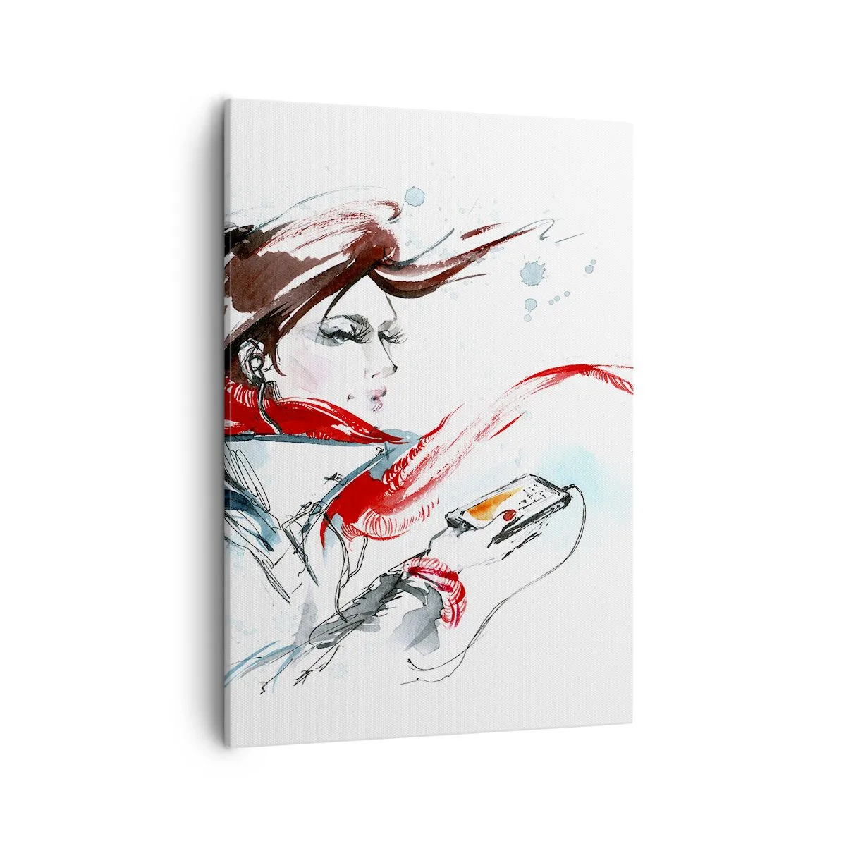 Quadro su tela - Stampe su Tela - Una donna con una sciarpa rossa con pennellate dinamiche ad acquerello - 50x70cm - Sentire la musica dentro - Decorazione murale moderna per soggiorno e camera da letto ARTTOR