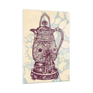 Quadro su vetro - Una brocca vintage decorata su uno sfondo chiaro con un ornamento - 50x70cm - La bellezza del quotidiano - Decorazione murale moderna per soggiorno e camera da letto ARTTOR