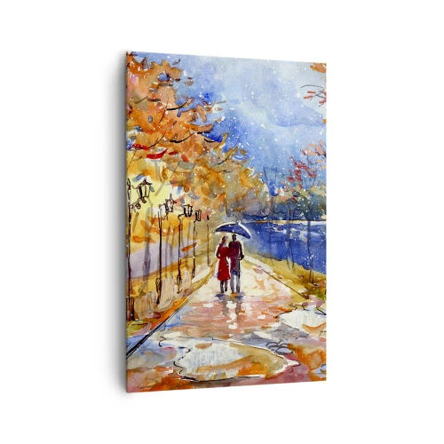 Quadro su tela - Stampe su Tela - Una passeggiata autunnale nel parco sulla riva del fiume sotto l'ombrellone - 80x120cm - Insieme fino ai confini del tempo - Decorazione murale moderna per soggiorno e camera da letto ARTTOR