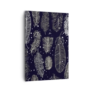 Quadro su tela - Stampe su Tela - Delicate piume bianche su sfondo blu navy - 70x100cm - Pizzo piumato - Decorazione murale moderna per soggiorno e camera da letto ARTTOR