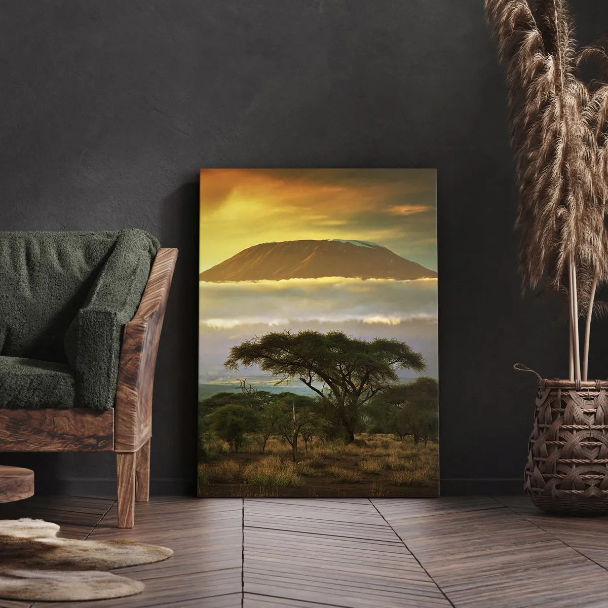 Quadro su tela - Stampe su Tela - Paesaggio africano con il Kilimangiaro all'alba - 50x70cm - Il sogno del viaggiatore - Decorazione murale moderna per soggiorno e camera da letto ARTTOR