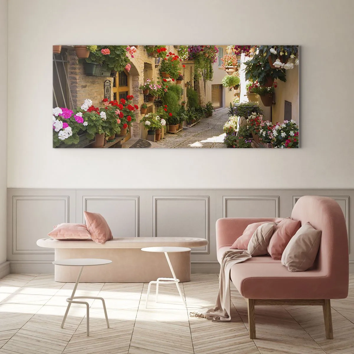 Quadro su vetro - Un'esplosione di fiori - 100x40 cm