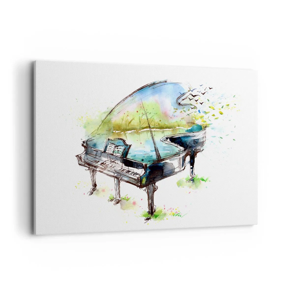 Quadro su tela - Stampe su Tela - Dipinto artistico ad acquerello di un pianoforte con la natura sullo sfondo - 120x80cm - Incantato nella musica - Decorazione murale moderna per soggiorno e camera da letto ARTTOR
