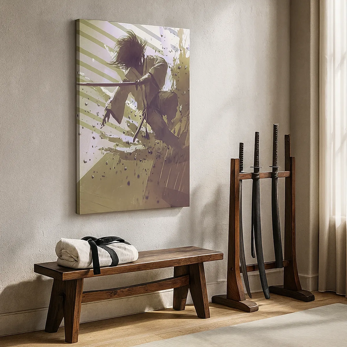 Quadro su tela - Stampe su Tela - Combattimento dinamico tra due personaggi in stile futuristico - 50x70cm - Anche tu puoi essere un samurai - Decorazione murale moderna per soggiorno e camera da letto ARTTOR