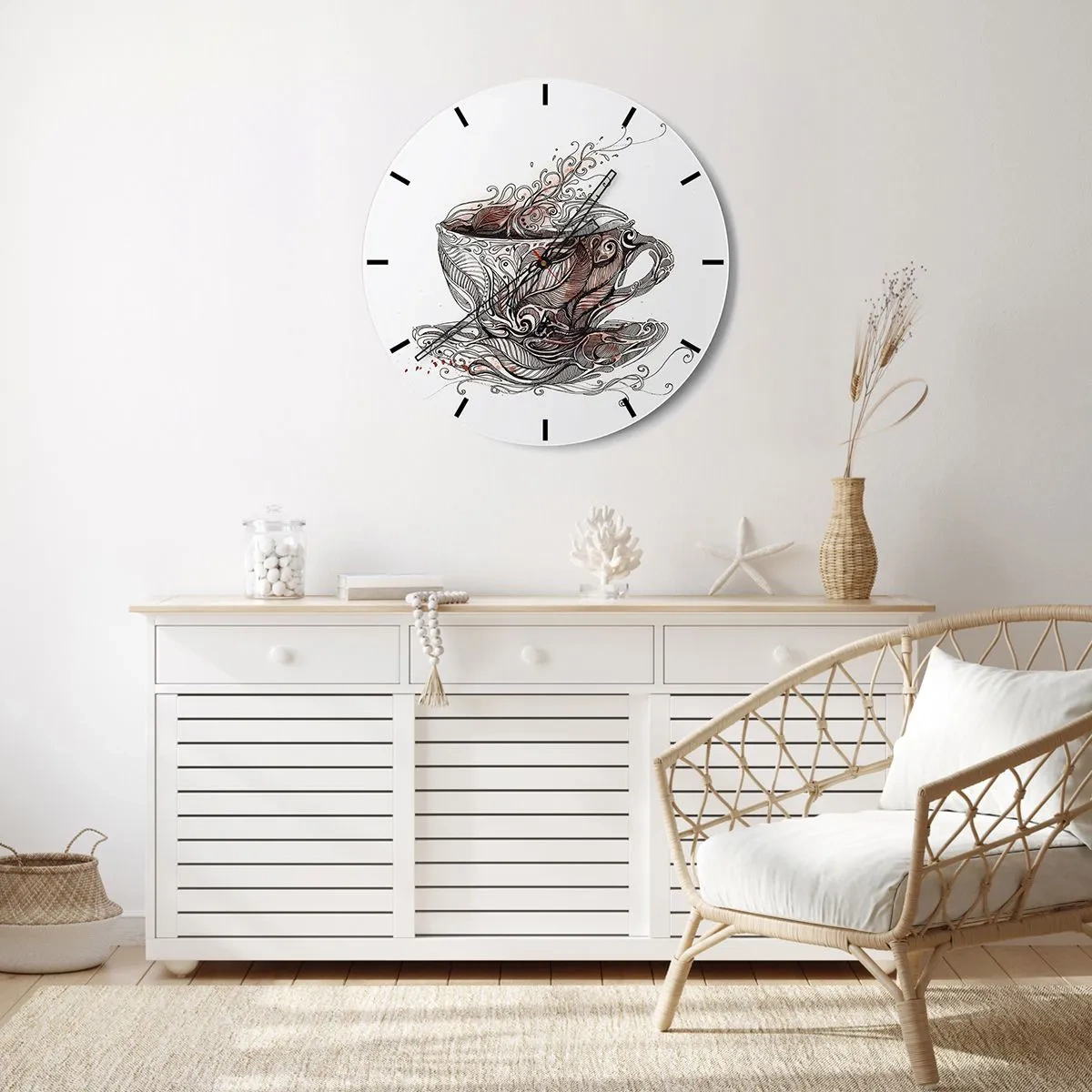 Orologio da parete - Orologio in Vetro - Una tazza di caffè con un motivo artistico - 30x30cm - Il tè fa bene a tutto - Decorazione murale moderna per soggiorno, cucina e camera da letto ARTTOR