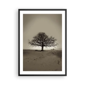 Poster in cornice nera - Un albero solitario in un paesaggio seppia vuoto - 50x70cm - Da qui all'eternità - Decorazione murale moderna per soggiorno e camera da letto ARTTOR