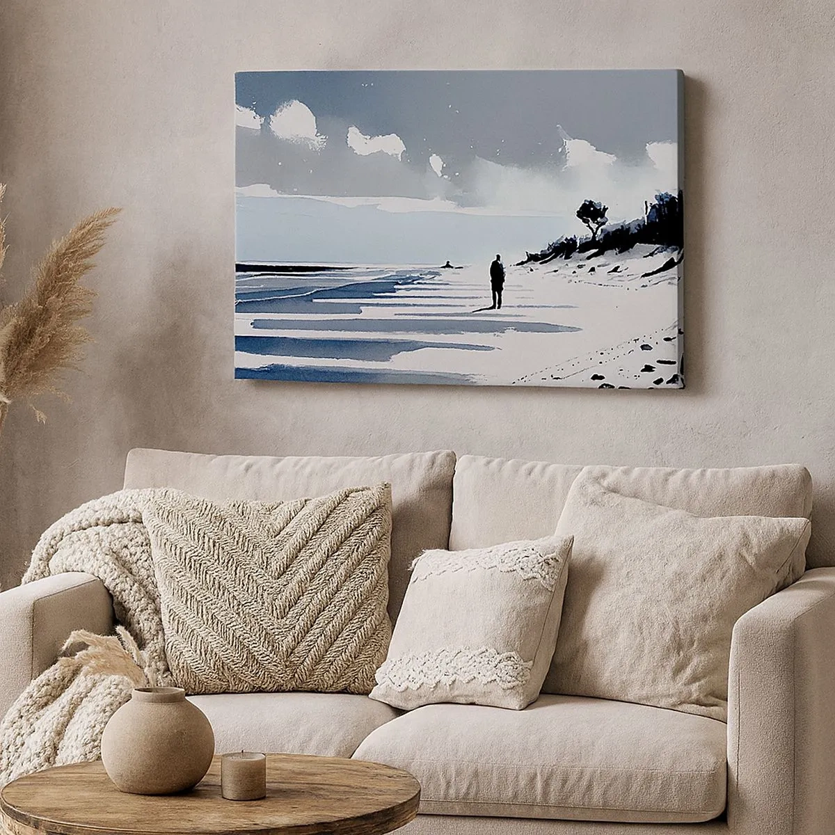 Quadro su tela - Stampe su Tela - Una figura solitaria che cammina su una spiaggia deserta - 70x50cm - Solo con se stesso - Decorazione murale moderna per soggiorno e camera da letto ARTTOR