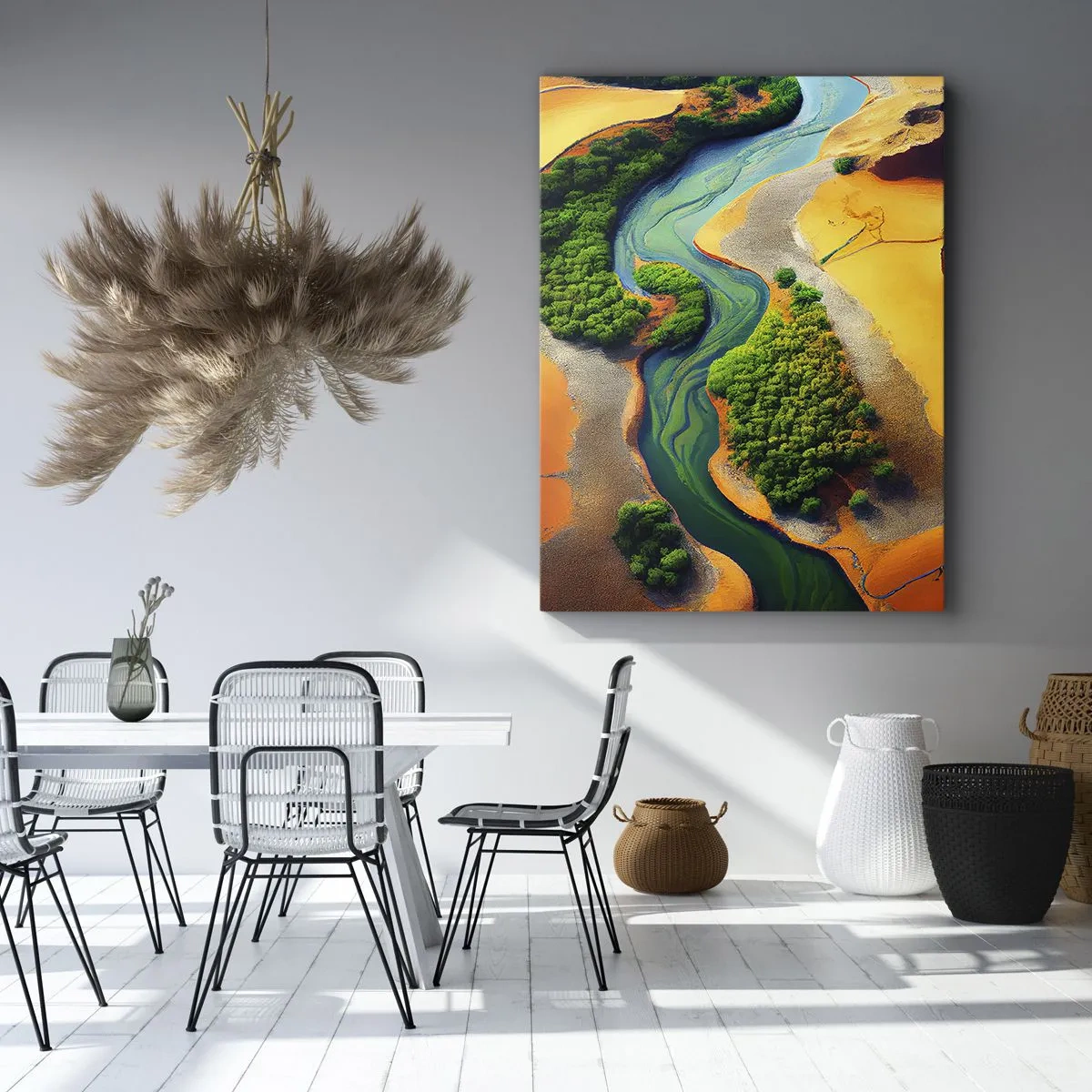 Quadro su tela - Stampe su Tela - Un fiume verde circondato da sabbie dorate e vegetazione - 50x70cm - Il fiume della vita - Decorazione murale moderna per soggiorno e camera da letto ARTTOR