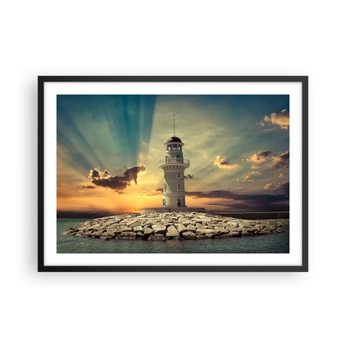 Poster in cornice nera - Un faro al tramonto contro il cielo - 70x50cm - Luce - Bontà - Bellezza - Decorazione murale moderna per soggiorno e camera da letto ARTTOR