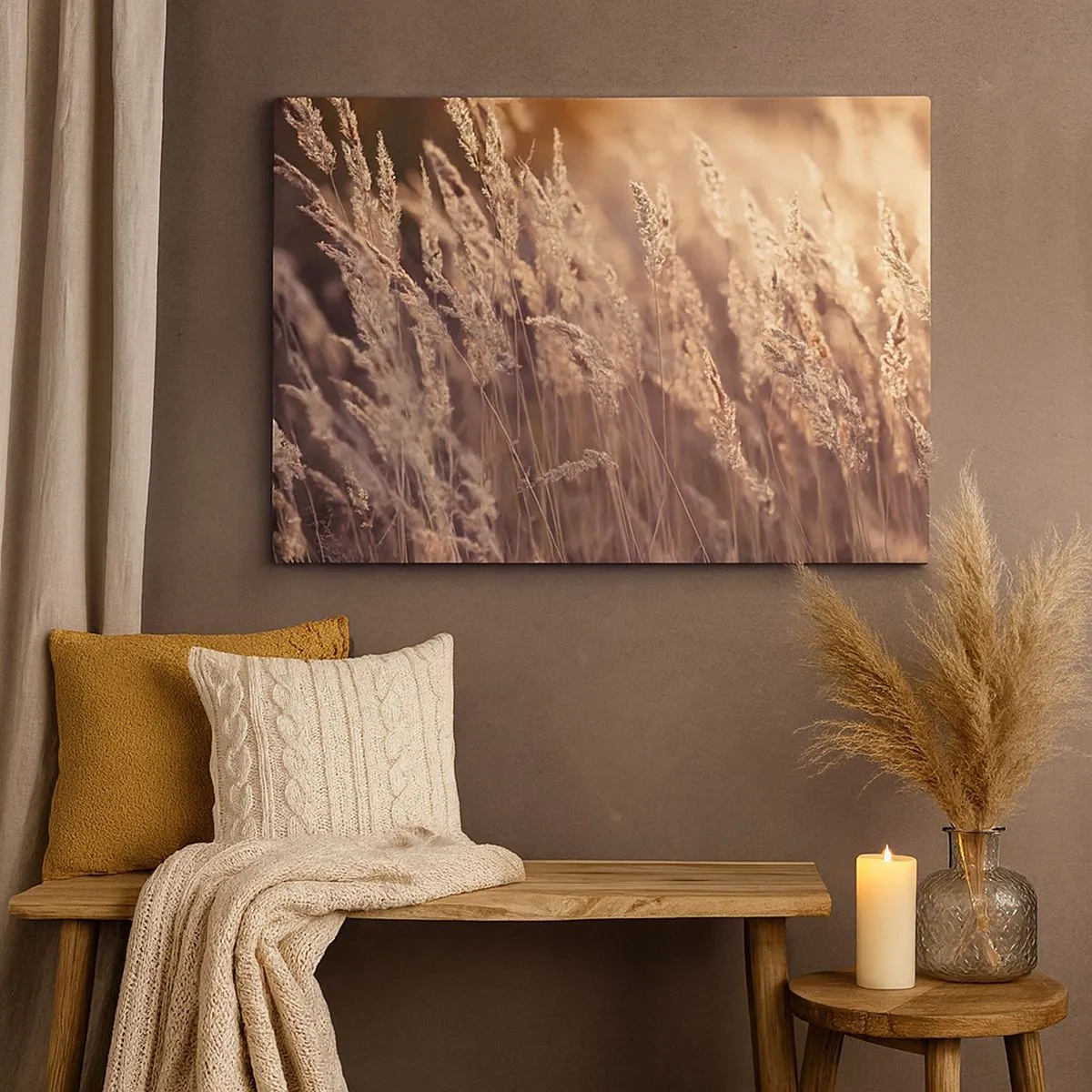Quadro su tela - Stampe su Tela - Erbe dorate sullo sfondo del sole al tramonto - 70x50cm - Pronti a salutare l'autunno - Decorazione murale moderna per soggiorno e camera da letto ARTTOR