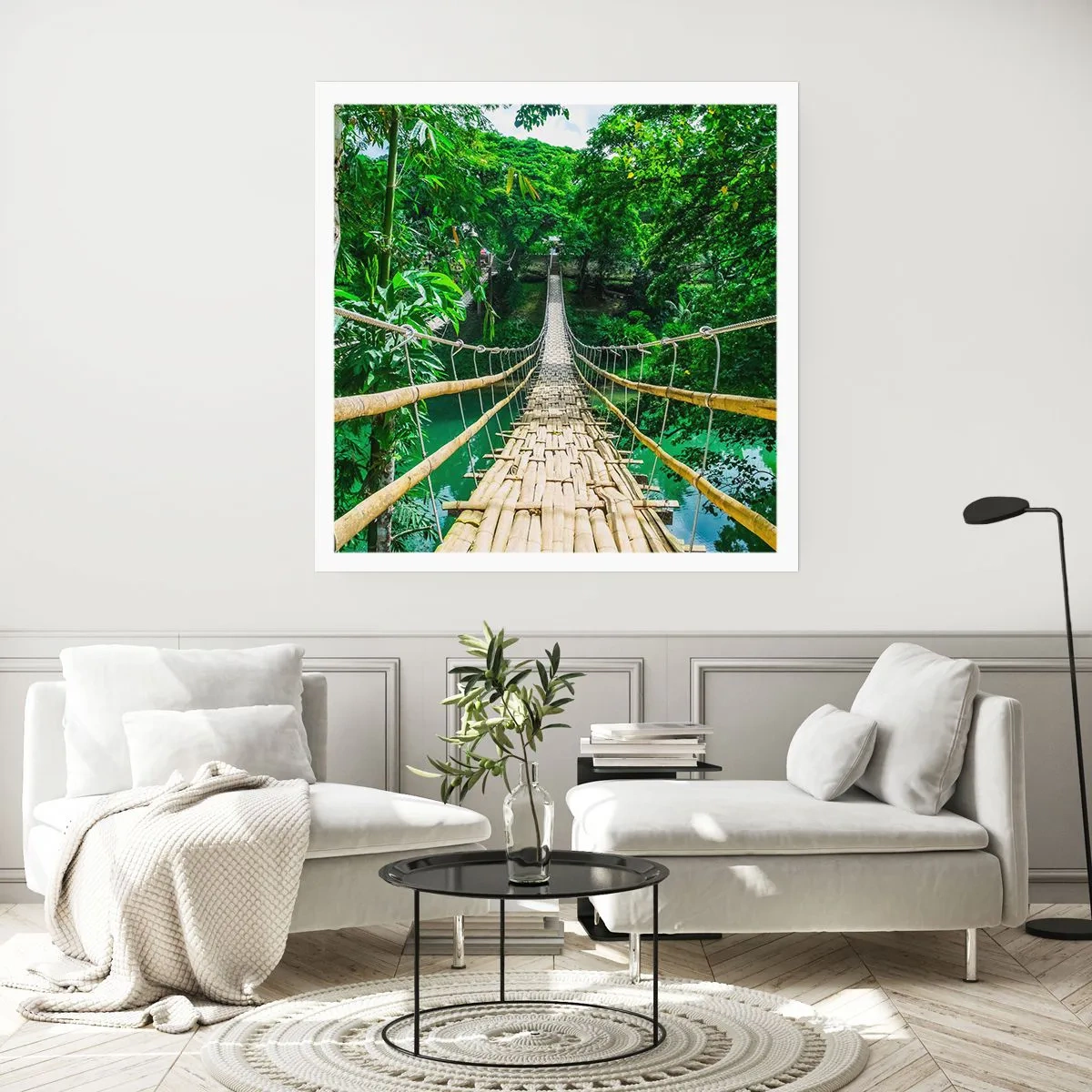 Poster - Ponte sospeso sopra il verde - 50x50 cm