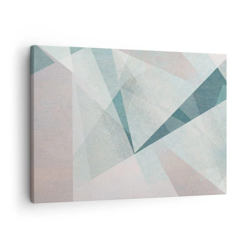 Quadro su tela - Stampe su Tela - Forme geometriche in tonalità pastello di blu e grigio - 70x50cm - Con calma ma dinamicamente - Decorazione murale moderna per soggiorno e camera da letto ARTTOR