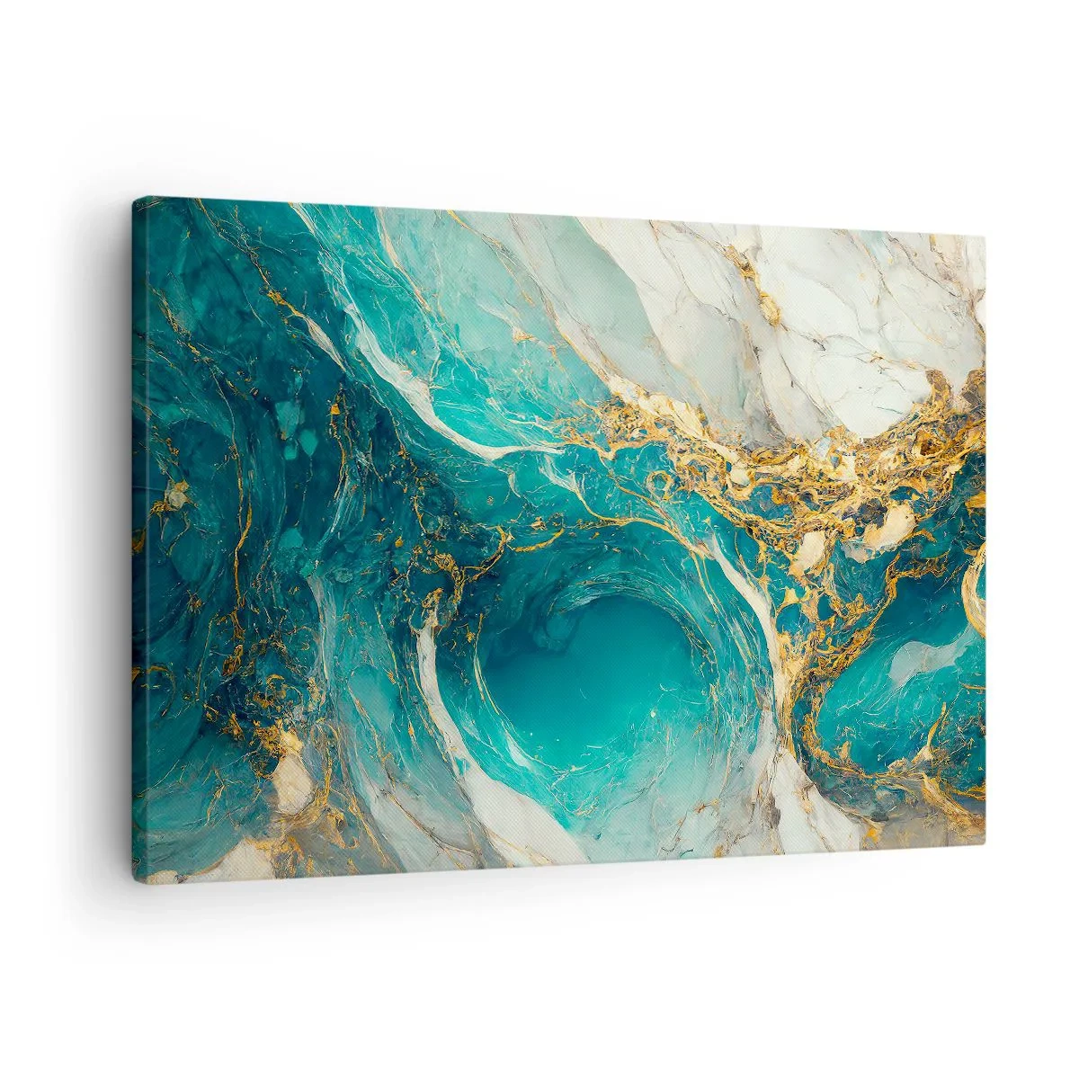 Quadro su tela - Stampe su Tela - Una composizione astratta nei toni del turchese e dell'oro. - 70x50cm - Composizione con vene d'oro - Decorazione murale moderna per soggiorno e camera da letto ARTTOR