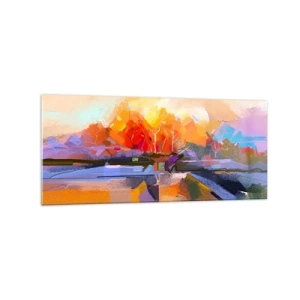 Quadro su vetro - Un paesaggio astratto con intensi colori autunnali. - 120x50cm - Si è fatto autunno - Decorazione murale moderna per soggiorno e camera da letto ARTTOR