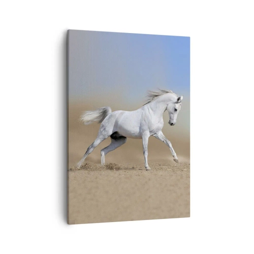 Quadro su tela - Stampe su Tela - Un cavallo bianco che galoppa attraverso un paesaggio desertico - 50x70cm - La più bella favola araba - Decorazione murale moderna per soggiorno e camera da letto ARTTOR