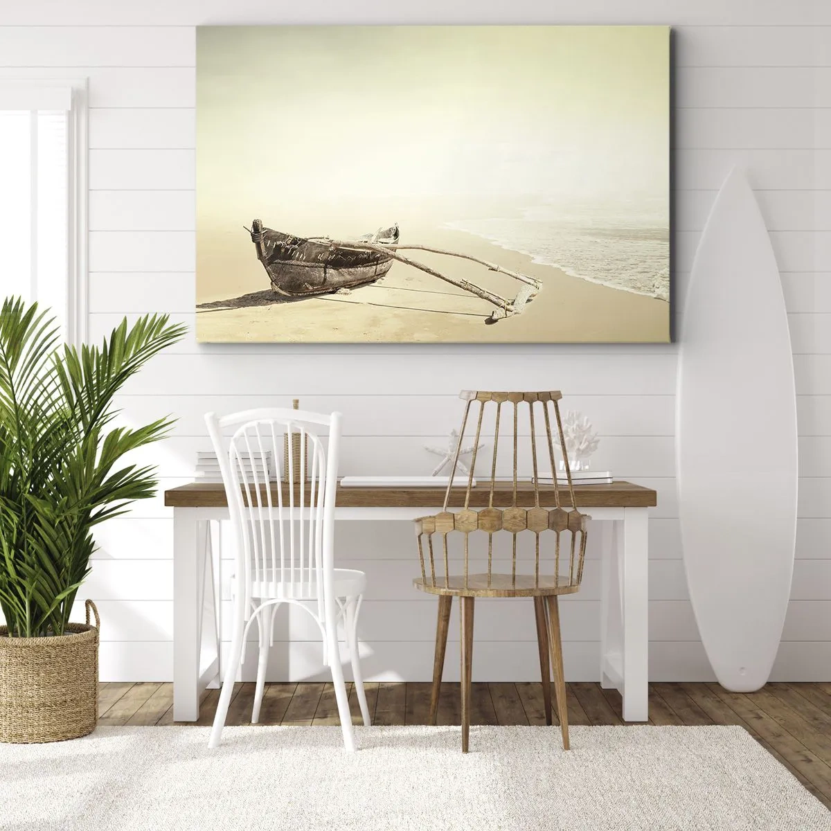 Quadro su tela - Stampe su Tela - Vecchia barca da pesca su una spiaggia sabbiosa - 100x70cm - Ricordo dei mari del sud - Decorazione murale moderna per soggiorno e camera da letto ARTTOR