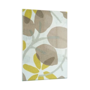 Quadro su vetro - Foglie e fiori stilizzati nei toni pastello del beige e del giallo - 50x70cm - Composizione sotto al sole - Decorazione murale moderna per soggiorno e camera da letto ARTTOR