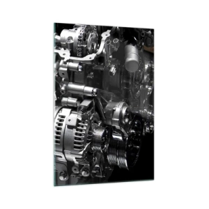 Quadro su vetro - Primo piano delle parti metalliche del motore su uno sfondo nero - 70x100cm - D'acciaio, bello, forte - Decorazione murale moderna per soggiorno e camera da letto ARTTOR