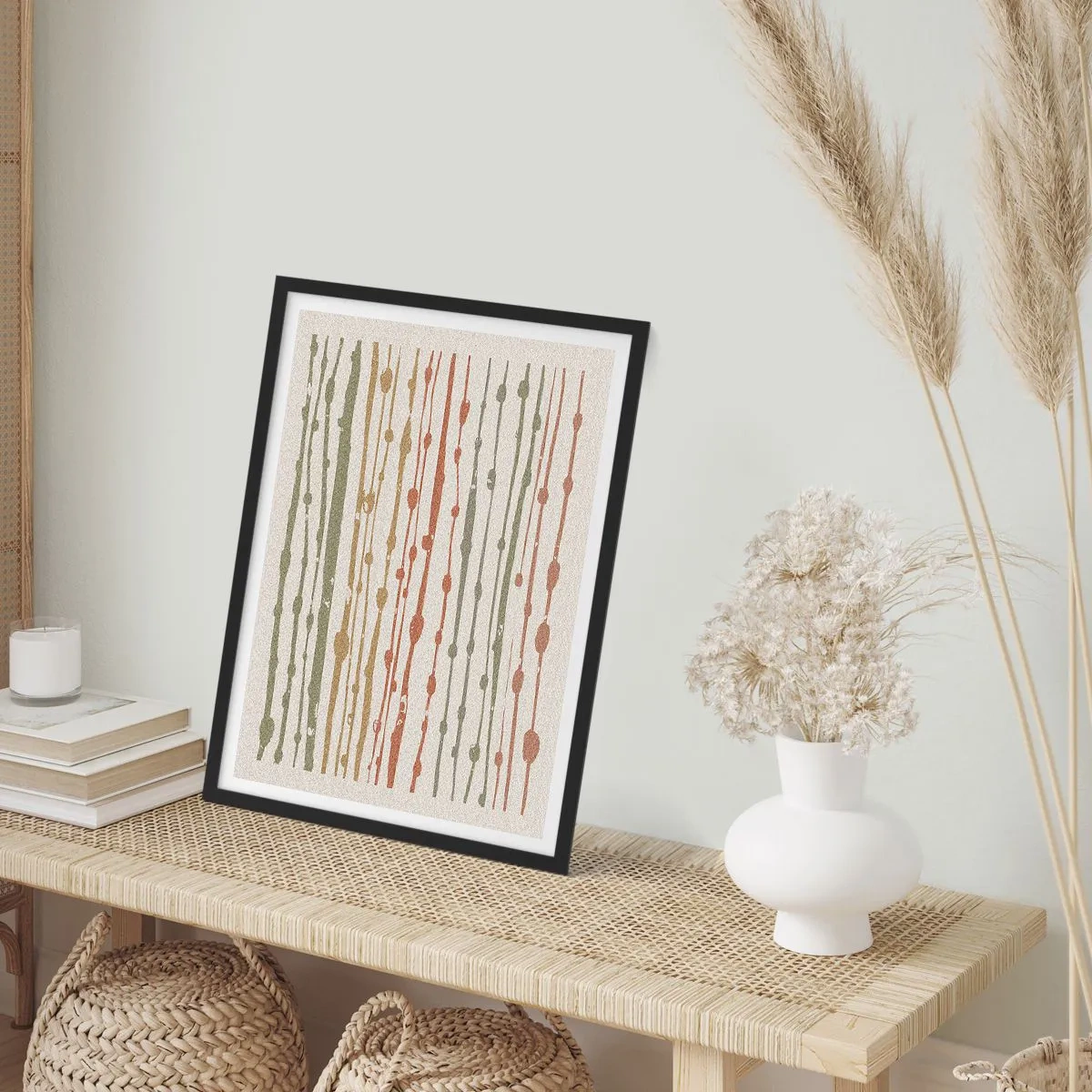 Poster in cornice nera - Linee verticali astratte in tonalità naturali - 50x70cm - La notazione musicale dei colori - Decorazione murale moderna per soggiorno e camera da letto ARTTOR