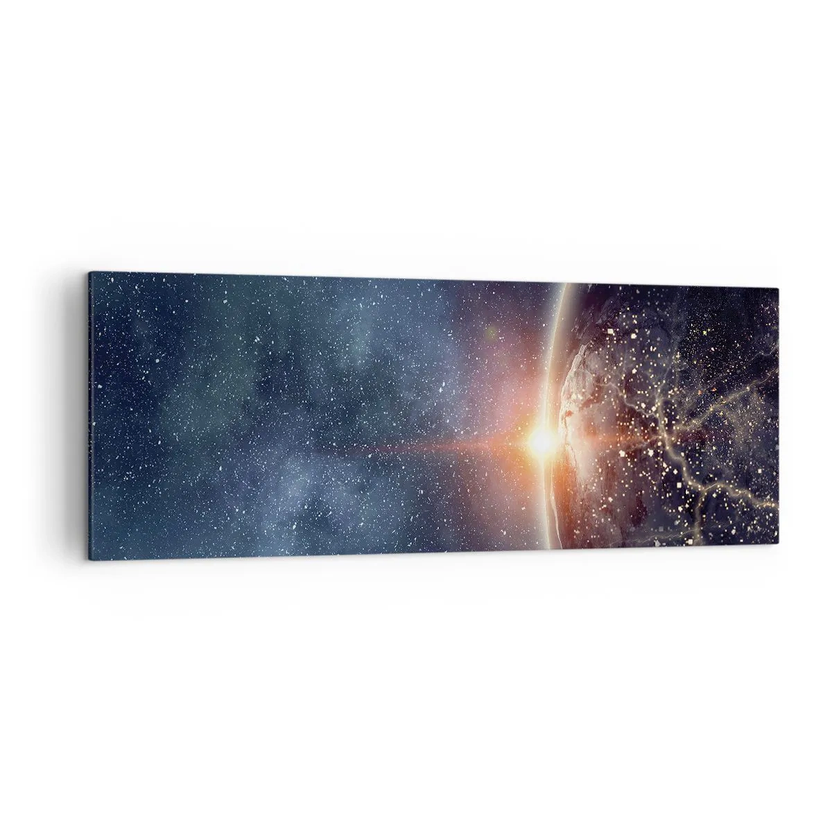 Quadro su tela - Stampe su Tela - La Terra vista dallo spazio con il sole che sorge - 140x50cm - In una nuova prospettiva - Decorazione murale moderna per soggiorno e camera da letto ARTTOR