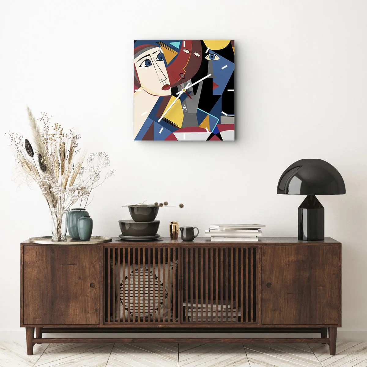 Orologio da parete - Orologio in Vetro - Volti cubisti dai colori intensi - 30x30cm - Dialogo di cubisti - Decorazione murale moderna per soggiorno e camera da letto ARTTOR