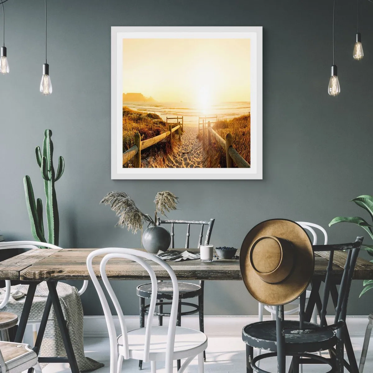 Poster in cornice bianca - Attraverso la duna, verso il sole - 60x60 cm