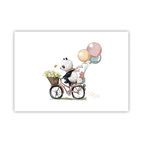 Poster - Panda in bicicletta con palloncini e fiori - 100x70cm - Giorno felice - Decorazione murale moderna per soggiorno e camera da letto ARTTOR